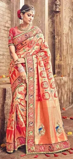 Picture of handmade indian pure silk green saree floral printed et