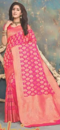 Picture of handmade indian pure silk pink sari nice printed ethnic