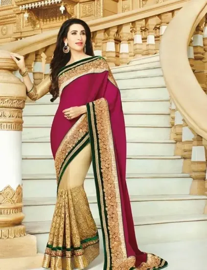 Picture of handmade indian pure silk saree beige batik printed out