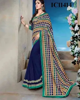 Picture of handmade indian pure silk saree beige nice printed dres