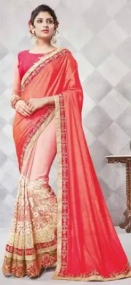 Picture of handmade indian pure silk saree beige nice printed sari