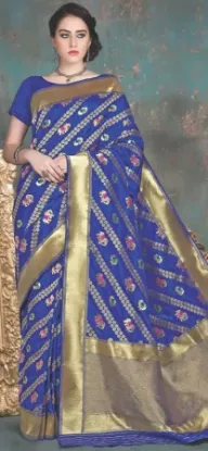 Picture of handmade indian pure silk saree brown floral printed fa