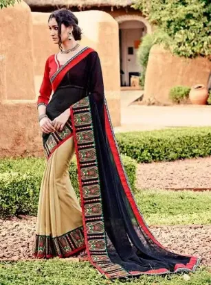 Picture of handmade indian saree blend georgette hand embroidered 