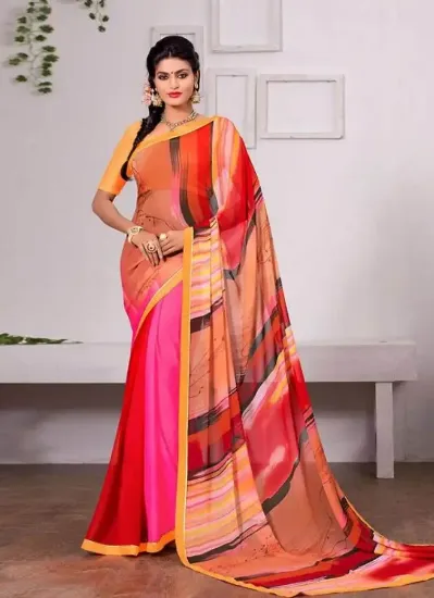 Picture of handmade indian saree floral printed pure silk sari yel