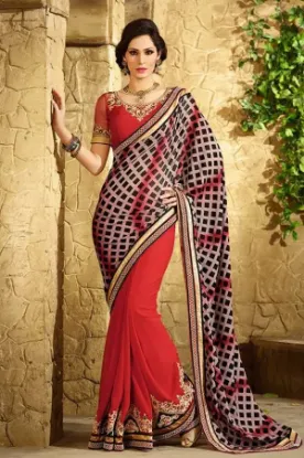 Picture of handmade indian saree floral printed silk brown saree c