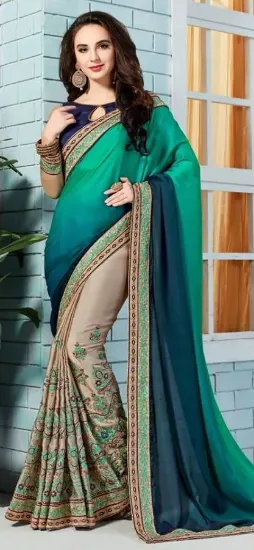 Picture of handmade indian saree georgette blend women sarong dres