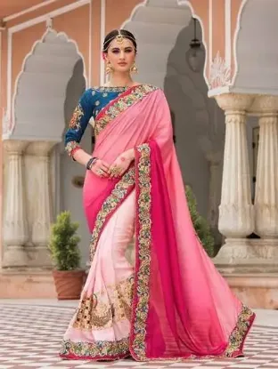 Picture of handmade indian saree georgette hand beaded fabric digi