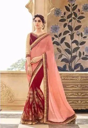 Picture of handmade indian saree georgette hand embroidered brown 