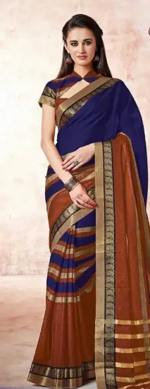 Picture of handmade indian saree hand painted georgette blend blue