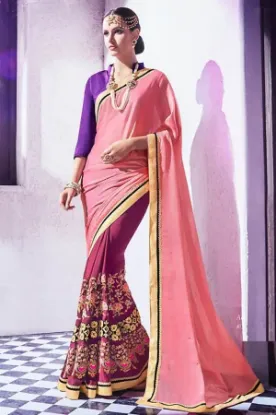 Picture of handmade indian saree polyester embroidered beige dress