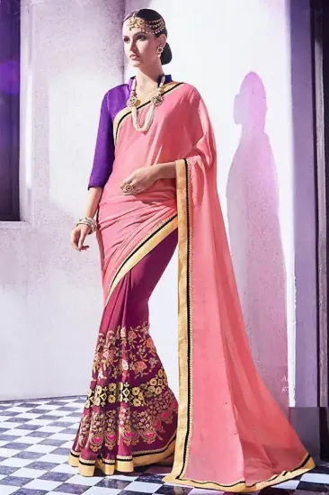 Picture of handmade indian saree polyester embroidered beige dress