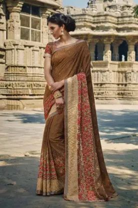 Picture of handmade indian saree printed dress bhagalpuri silk fab