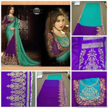 Picture of handmade indian saree pure cotton embroidered painted c