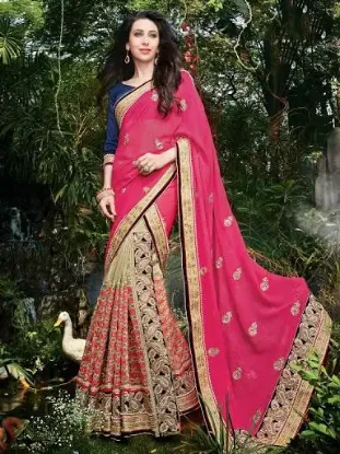 Picture of handmade indian saree pure crepe silk printed craft dre