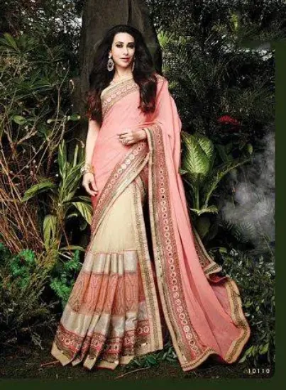 Picture of handmade indian saree pure georgette silk embroidered b