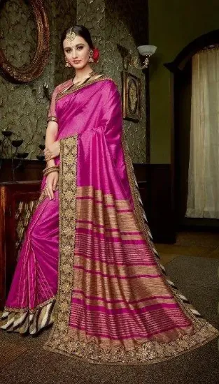 Picture of handmade indian saree pure silk embroidered fabric craf