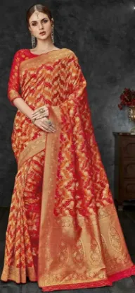 Picture of handmade indian saree pure silk floral print craft oran