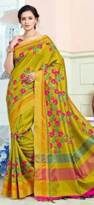 Picture of handmade indian saree silk blend printed dress beige sa