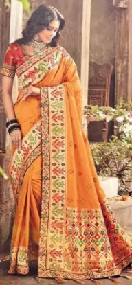 Picture of handmade indian sari brown silk figurative printed sare