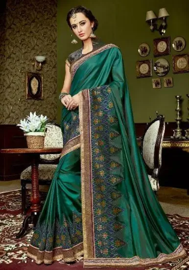 Picture of handmade indian sari brown silk figurative printed sare