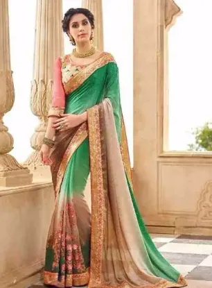 Picture of handmade indian sari pure georgette silk hand embroider