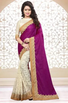 Picture of handmade indian sari pure silk embroidered woven saree,