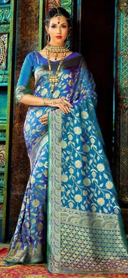 Picture of handmade indian sari pure silk multicolor floral printe