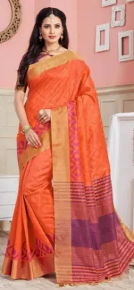 Picture of handmade indian sari satin silk craft orange dress wome