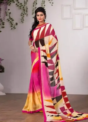 Picture of handmade indian silk blend saree beige printed batik pr