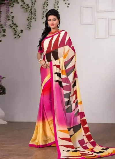 Picture of handmade indian silk blend saree beige printed batik pr