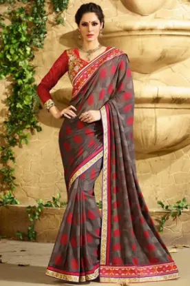 Picture of handmade indian silk magenta saree paisley printed fabr