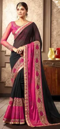 Picture of handmade indian silk magenta saree paisley printed fabr