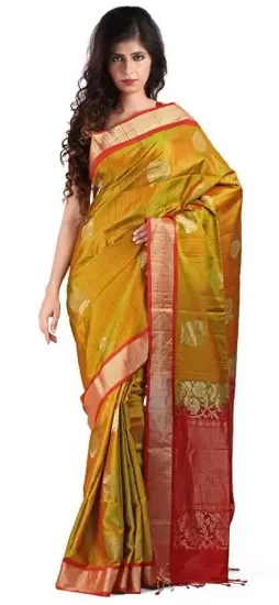 Picture of handmade indian tissue saree beige floral printed batik