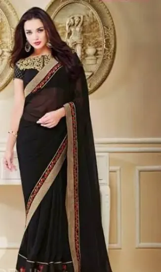 Picture of handmade indian women style saree georgette embroidered