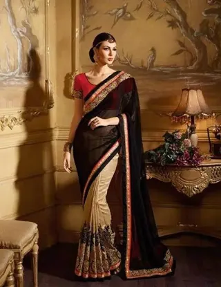 Picture of handmade maroon sari silk blend floral printed dress wo