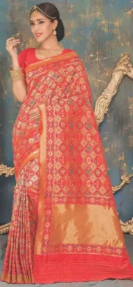 Picture of handmade paisley printed pure silk saree beige dress ma