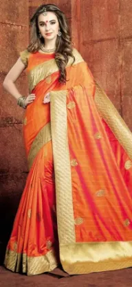 Picture of handmade printed pure silk saree orange batik printed o