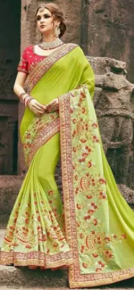 Picture of handmade pure silk green saree floral printed ethnic de