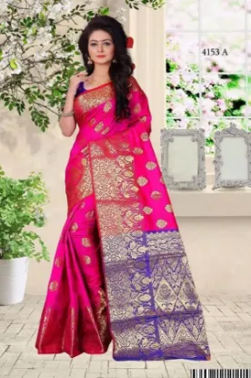 Picture of handmade pure silk magenta saree floral printed ethnic 