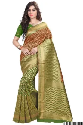 Picture of handmade pure silk saree floral printed green dress mak