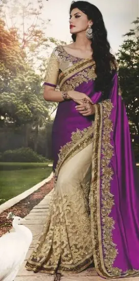 Picture of handmade purple saree indian casual wear georgette blen