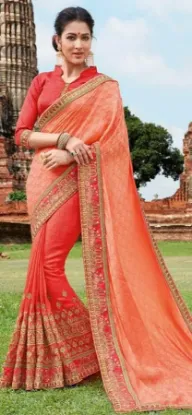 Picture of handmade saree 100% pure cotton fabric orange woven sar