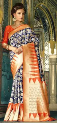 Picture of handmade saree abstract printed pure silk green craft f