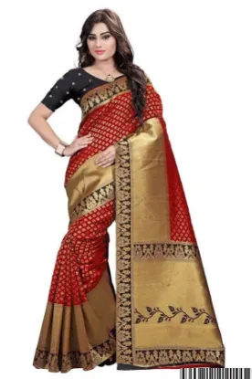 Picture of handmade saree art silk woven red craft fabric ethnic i