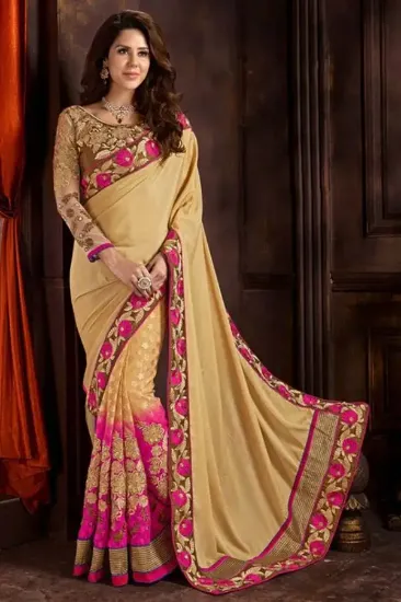 Picture of handmade saree indian art silk embroidered half half sa