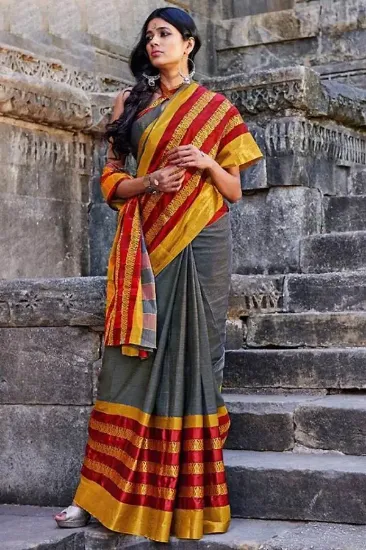 Picture of handmade saree indian art silk printed craft sari yard 