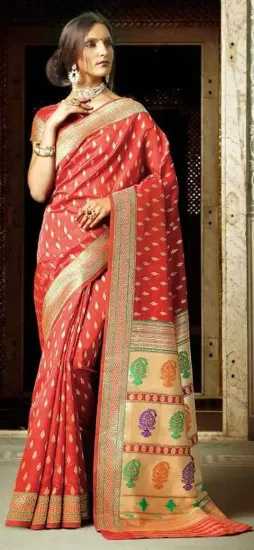 Picture of handmade saree indian art silk printed floral sari yard