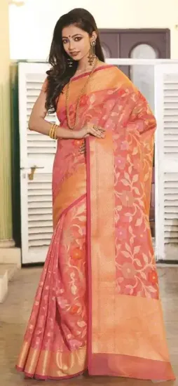 Picture of handmade saree indian art silk printed semi transprent 