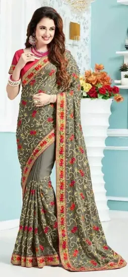 Picture of handmade saree indian art silk printed semi transprent 