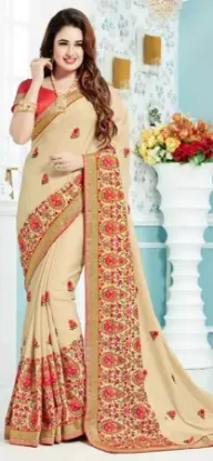 Picture of handmade saree indian art silk printed zari border craf